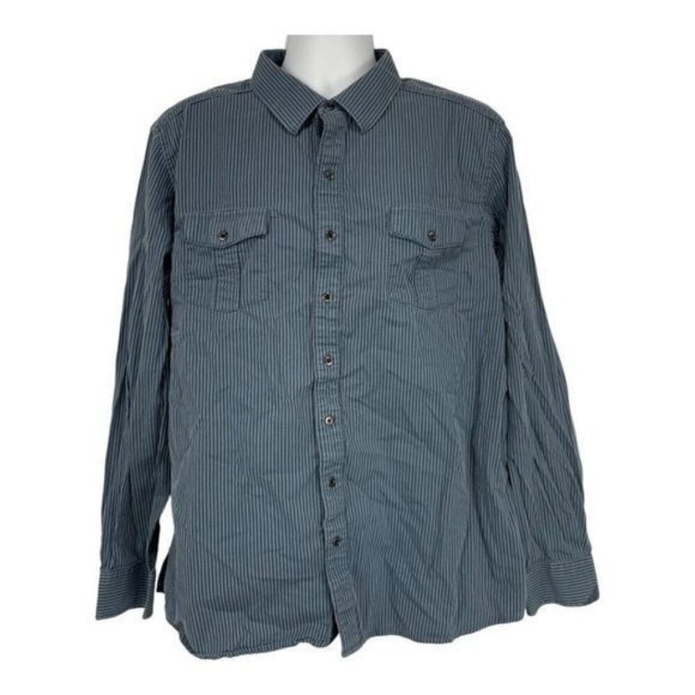 Rock & Republic Mens XXL Button-Up Shirt Blue Stripe Casual Long Sleeve